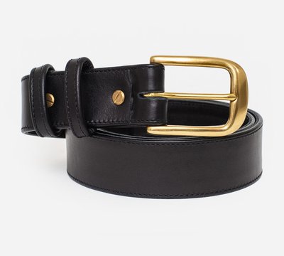 Black leather belt with golden buckle